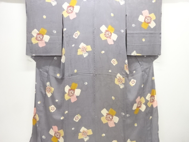 アンティーク　紋錦紗抽象花模様単衣着物